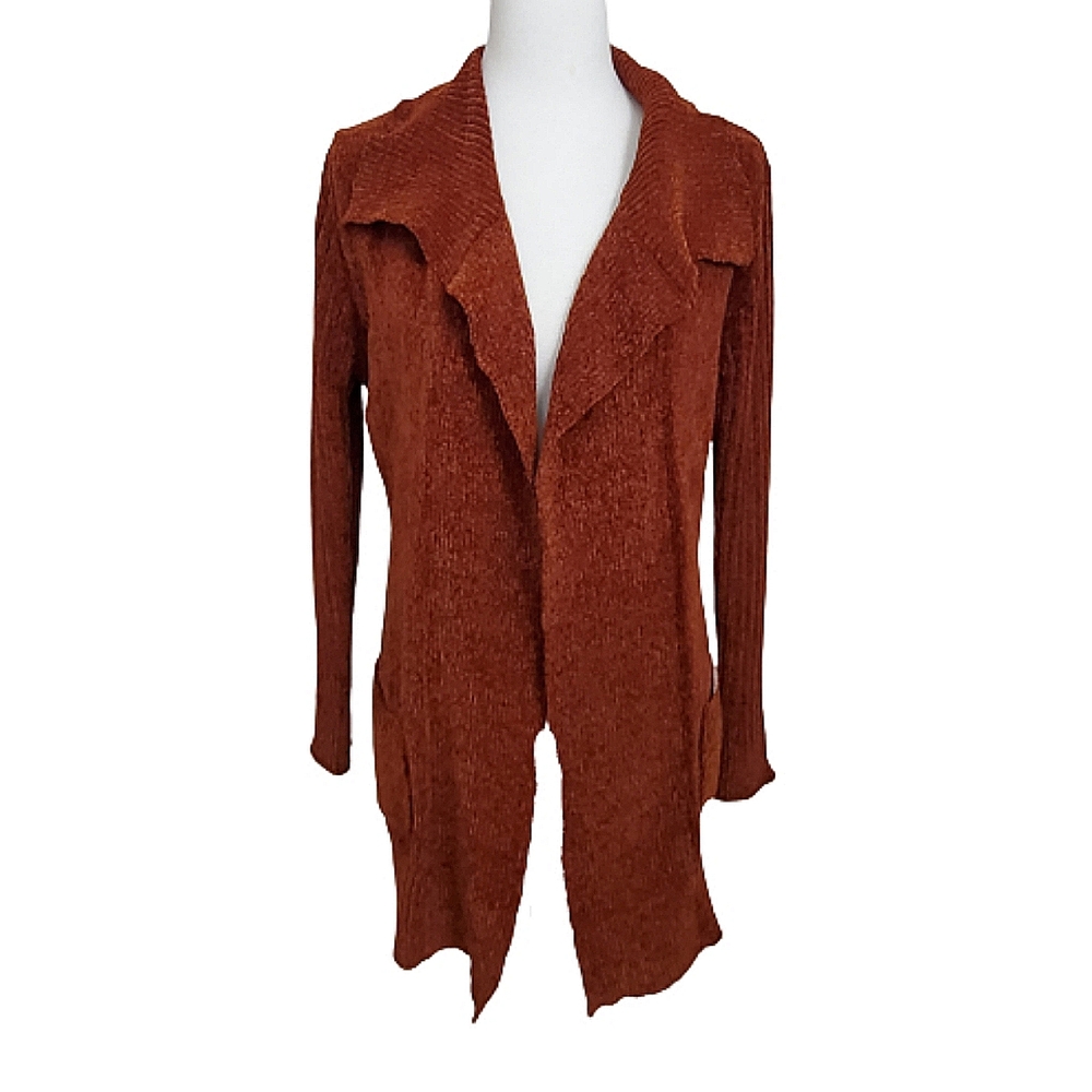 Burnt Orange Chenille Open Cardigan